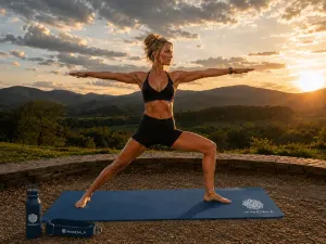 Mandala Yoga Mat Premium Bundle, Includes Yoga Mat 188cm H x 61cm W, Yoga Strap & Steel Hydration Bottle – Midnight Blue