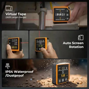 Laser Measuring Tool, 262ft Laser Measure with Digital Angle Finder & Level, Magnetic Rechargeable Laser Measurement Tool with 2.4” Color Backlit Display, 6 Units, Length/Area/Volume/Pythagorean Mode