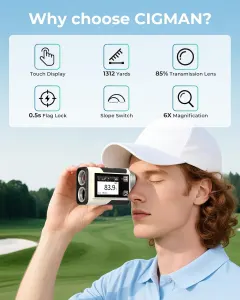 Golf Rangefinder with Slope, CIGMAN 1312 Yards Range Finder Golf, 2.4-inch External Color Touchscreen, Flag Lock Vibration, 6X Magnification, Rechargeable Range Finder, Ideal Golf Accessories