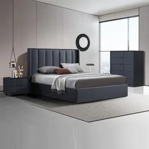 Gas Lift Bedroom Suite MDF Fabric in King Black