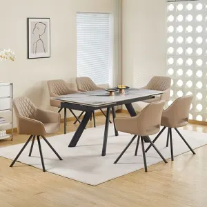 Powder Coating Dining Table with 6pcs PU Leather Dining Chair 