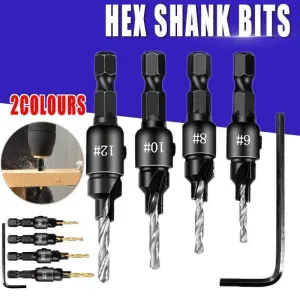 4PCS Screw Countersink Bit Set Pilot Holre Drill Metal Plastic Wood Hex Shank – Silver