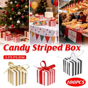 100Pcs Square Favour Boxes with Ribbon Wedding Birthday Party Decorative Gift Box – Black