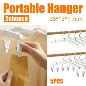 5PCS Portable Foldable Hangers Durable Plastic for Closet Laundry Space Saving – With clothes clip