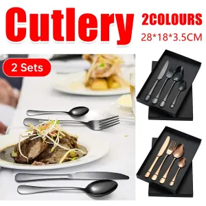 8-Piece Stainless Steel Cutlery Set – 2 Sets of Knife Fork Dinner Spoon Teaspoon – Rose Gold