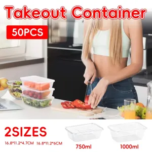 50PCS Food-Grade Disposable Square Takeout Container 750/1000ml – 750ml