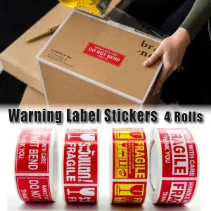4Rolls Fragile Warning Label Stickers English Caution Handle With Care Packaging