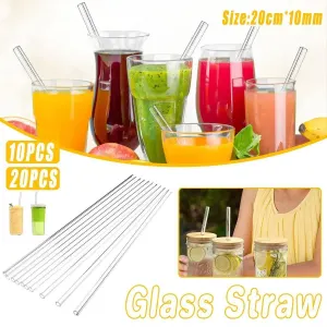 Clear Glass Straws Heat Resistant Juice Milk Straws Creative Style Reusable – 20Pcs