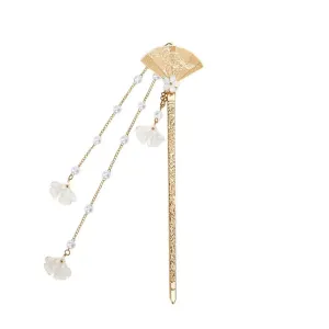 Chinese Style Hanfu Hairpin Folding Fan Fringe Headdress Accessories