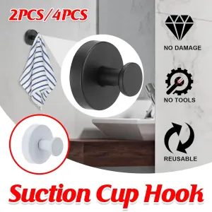 2/4PCS Suction Cup Hook Wall Vacuum Hanger No Drill Coat Hat Holder for Bathroom – White-4pcs