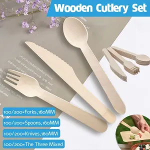 Wooden Cutlery Set Disposable Bamboo Wood Bulk Buy Forks Spoons Knives Party – 100PCS Knives