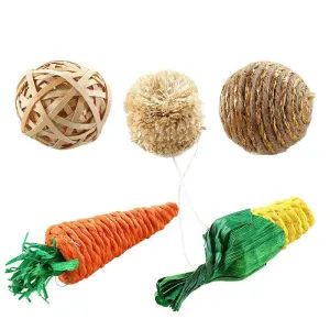 4/5PCS Pet Balls Rabbit Toys Bunny Straw Rattan Woven Chewing Ball Biting Toys