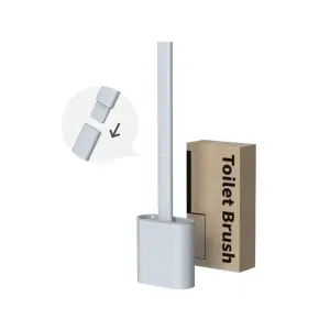 TPR Toilet Brush Set Silicone-Like Head with Holder Wall Mounted Detachable Handle – Grey * 1 Unit