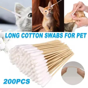 200PCS Pet Ear Eye Nose Cleaning Cotton Swabs Disposable Dog Cat Grooming Tools
