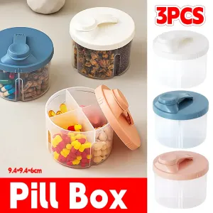 3Pcs Portable Pill Organizer Weekly Medicine Compartment Box Travel Daily Use – Pink