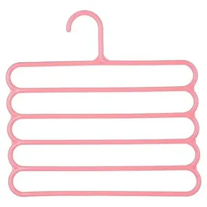 5pcs 5 Tier Trouser Rack Multifunctional Hanging Wardrobe Scarf Tie Hanger Set - Pink