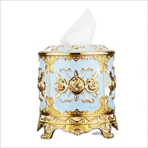 Luxury Vintage Round Tissue Box Paper Towel Holder Stylish Kitchen Storage Decor - Blue