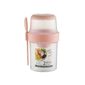 Double Plastic Salad Cup with Fork Sealed Breakfast Container for On-the-Go Meal