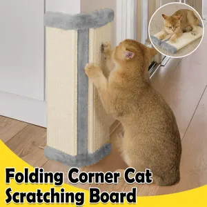 Folding Cat Scratch Board Corner Scratcher Pad Pet Scratching Toy For Indoor Cat – Beige