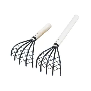 2X Clam Rake Net 5Claw Wood Handle Rake Shell Digging Tool Dig Seafood Tool