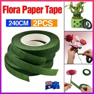 2PCS Green Floral Tape for DIY Craft Flower Wrapping and Bouquet Stems 240cm