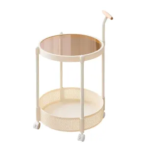 Movable Side Table Rolling Caster Wheels 2 Tier for Living Room
