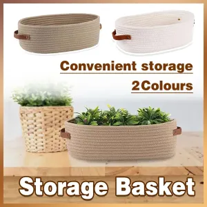 Oval Storage Basket with Handles Shelf Organiser Bin Laundry Toy Container – Khaki