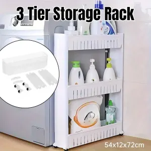 Movable 3 Layer Plastic Kitchen Storage Rack Refrigerator Gap Shelf Organizer