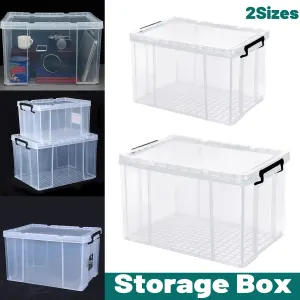 Clear Plastic Storage Box Stackable Large Capacity With Lid Handle Home Use – 44x30x25cm