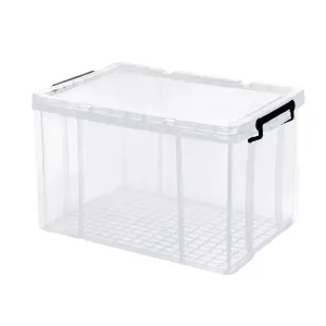 Clear Plastic Storage Box Stackable Large Capacity With Lid Handle Home Use - 61x43x35cm