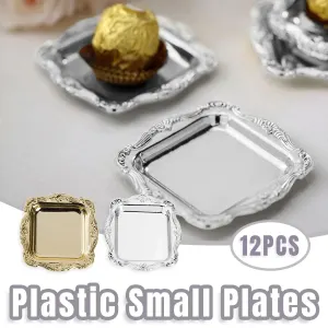 Plastic Square Plates 12pcs Small Reusable Serving Dishes for Party Dinner – Gold