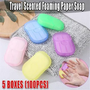 100Pcs Scented Foaming Paper Soap Portable Washing Sheets for Travel