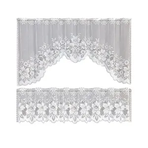White Lace Window Curtain Short Tier Panel for Kitchen Bathroom - Morning glory