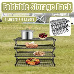 3/4 Tier Camping Dining Rack Iron Shelf Portable Picnic Rack Foldable Storage Table – 4 Layers