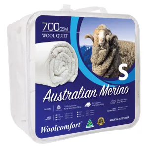 Woolcomfort Aus Made Merino Wool Quilt 700GSM 140x210cm Single Size