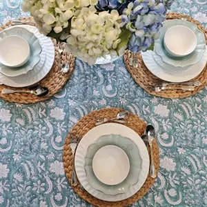 Kolka Poppy Hand Block-Printed and Screen-Printed Textiles Tablecloth – Blue