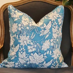 Kolka Blue Hamptons Soft Cotton Voile Decorative Block-Printed Cushion – Blue