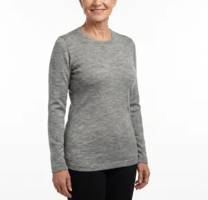 Ladies Soft Pure Wool Knit Long Sleeve Top Womens T Shirt Winter Base Layer – Made in Australia – Grey Marle