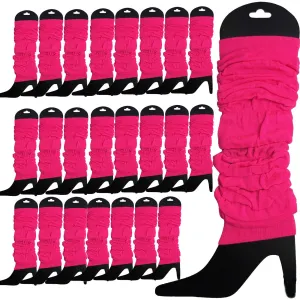 24 LEG WARMERS Knitted Womens Neon Party Knit Ankle Fluro Dance Costume 80s BULK – Fluro Hot Pink, –