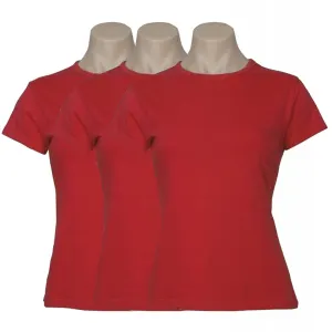 3x Womens 100% Cotton T-Shirt Plain Basic Tee Casual Top in Red – 6