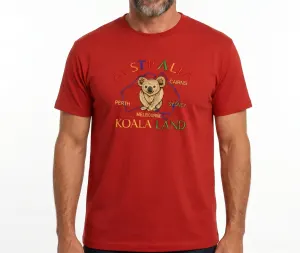Adult Australia Koala Land T Shirt 100% Cotton Souvenir Tee Top – Red