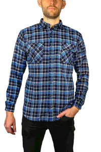 Mens Flannelette Long Sleeve Shirt 100% Cotton Check Authentic Flannel – Full Placket – Turquoise/Black – L