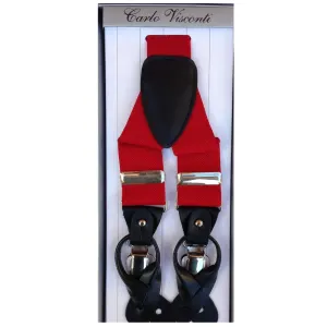 Mens Premium Convertible Suspenders Braces Clip On Elastic Y-Back Traditional Leather Tab – Red