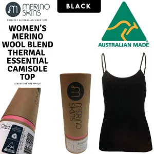 MERINO SKINS Ladies Camisole Merino Wool Thermal Underwear Top Warm Cami – Black