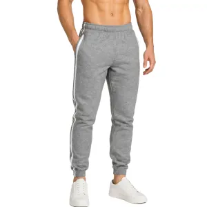 Mens Fleece Track Pants Skinny Joggers Slim Fit Sweatpants Gym – Grey Marle – XXL