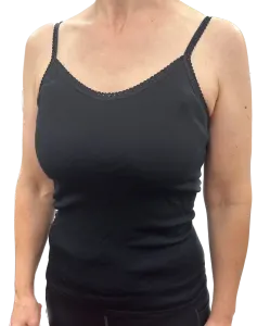 Thermo Fleece Ladies Pure Wool Camisole w Lace Thermal Thermals Top Singlet – Black – XS