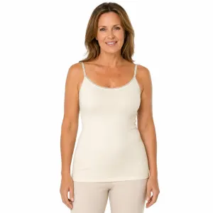 Thermo Fleece Ladies Wool Blend Camisole w Lace Thermal Thermals Womens Top - Natural