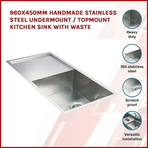 960x450mm Handmade 1.2mm Stainless Steel Undermount Topmount Kitchen Sink with Waste