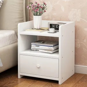 Bedside Table With Storage Drawer & Open Shelf White Bedroom Nightstand 36 x 30 x 45cm