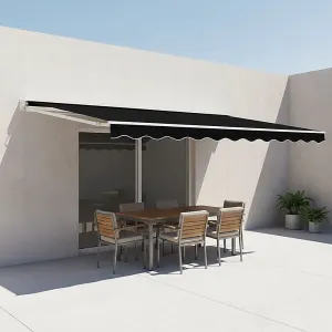 Folding Arm Awning – 5x3m Retractable Outdoor Shade – Black